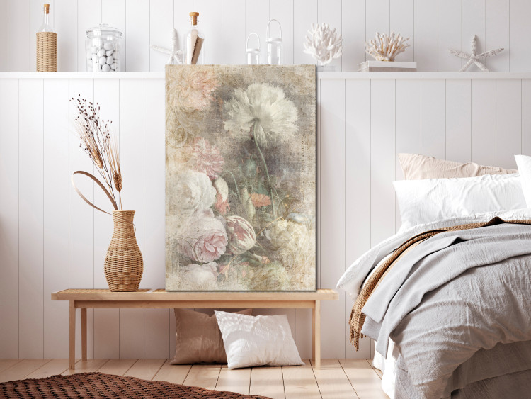 Canvas Art Print Still life vintage - delicate flowers on a gray background 135930 additionalImage 3