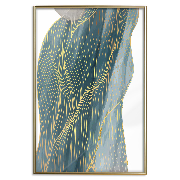 Poster Turquoise Wave - elegant abstraction in bottle green color 137230 additionalImage 3