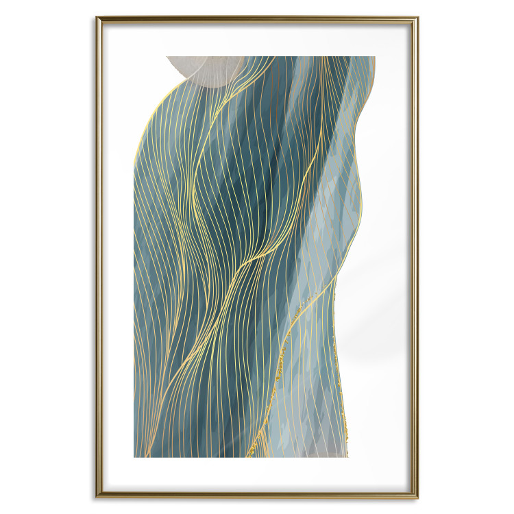 Poster Turquoise Wave - elegant abstraction in bottle green color 137230 additionalImage 17