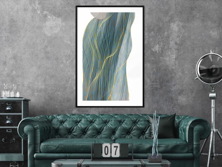 Poster Turquoise Wave - elegant abstraction in bottle green color 137230 additionalImage 8