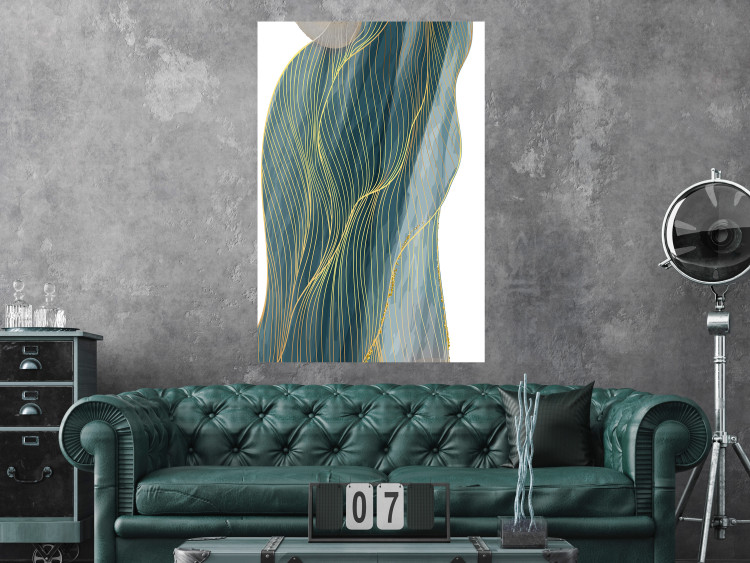 Poster Turquoise Wave - elegant abstraction in bottle green color 137230 additionalImage 12