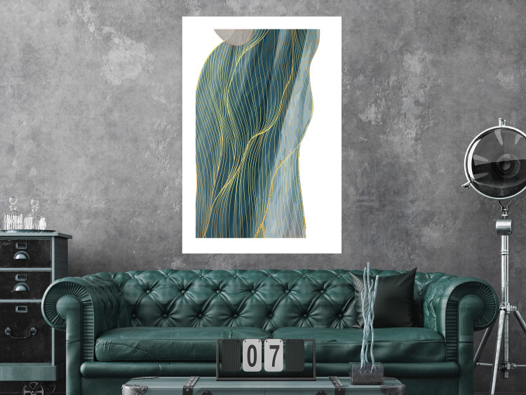 Poster Turquoise Wave - elegant abstraction in bottle green color 137230 additionalImage 11