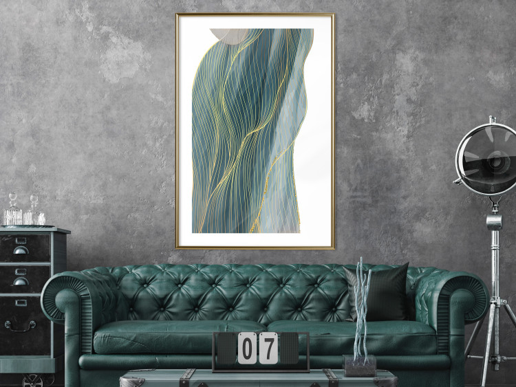 Poster Turquoise Wave - elegant abstraction in bottle green color 137230 additionalImage 7