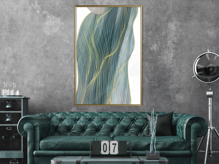 Poster Turquoise Wave - elegant abstraction in bottle green color 137230 additionalImage 9