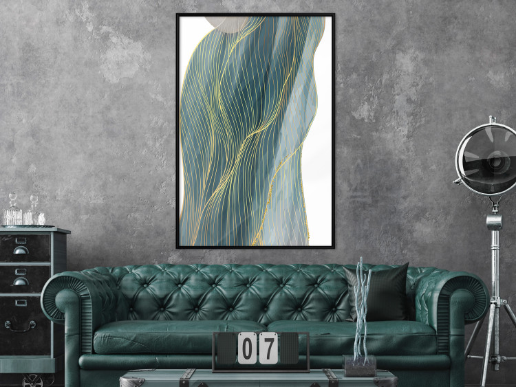 Poster Turquoise Wave - elegant abstraction in bottle green color 137230 additionalImage 10
