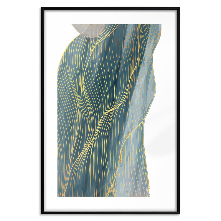 Poster Turquoise Wave - elegant abstraction in bottle green color 137230 additionalImage 2