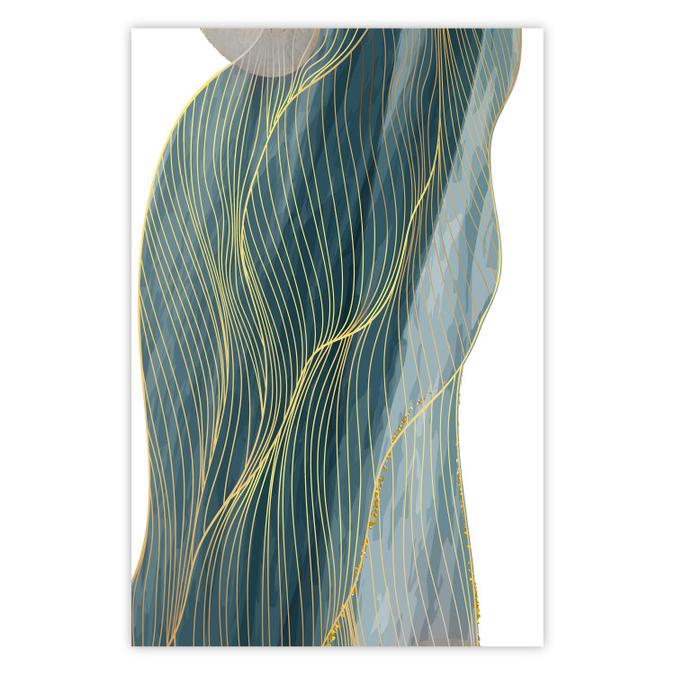 Poster Turquoise Wave - elegant abstraction in bottle green color 137230