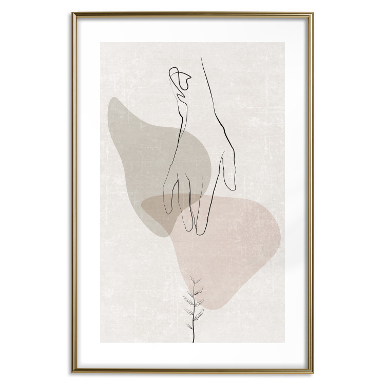 Poster Gentle Touch - minimalist abstraction with a hand against beige background 137530 additionalImage 26