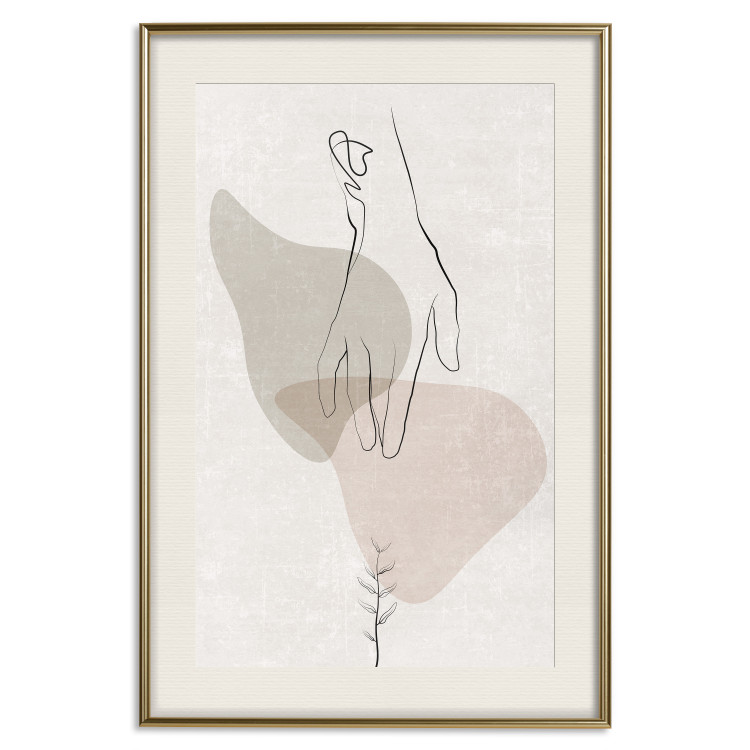 Poster Gentle Touch - minimalist abstraction with a hand against beige background 137530 additionalImage 24