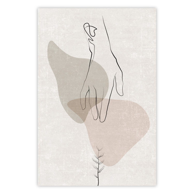 Poster Gentle Touch - minimalist abstraction with a hand against beige background 137530