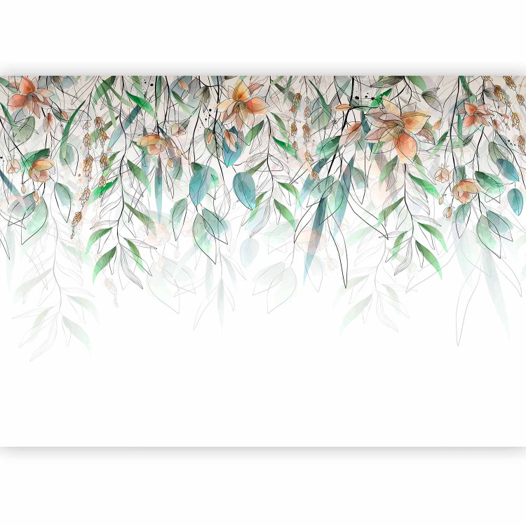 Photo Wallpaper Watercolor Meadow - Yellow Flowers and Delicate Leaves on a White Background 145130 additionalImage 5
