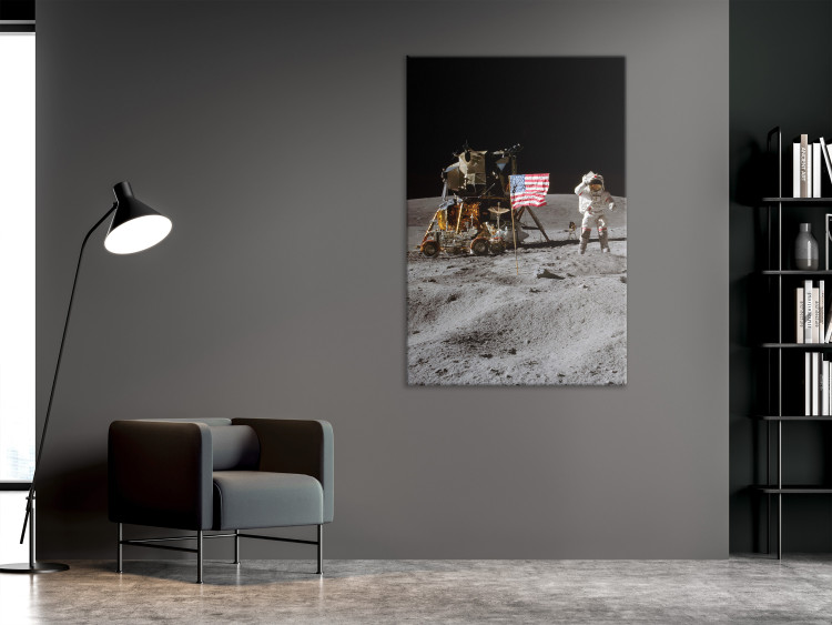 Canvas Moon Landing - Photo of an Astronaut, a Ship and a Flag in Space 146230 additionalImage 3