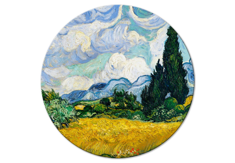 Round Canvas Vincent Van Gogh - A Landscape With a Yellow Field of Chrysanthemum and a Cypress Tree 148730