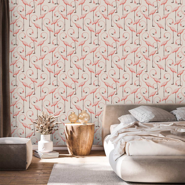 Modern Wallpaper Pink Pattern - Rows of Pink Flamingos With Eyes Closed 150030
