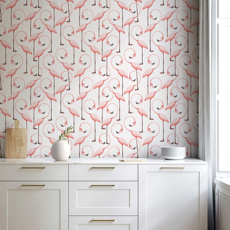 Modern Wallpaper Pink Pattern - Rows of Pink Flamingos With Eyes Closed 150030 additionalImage 8