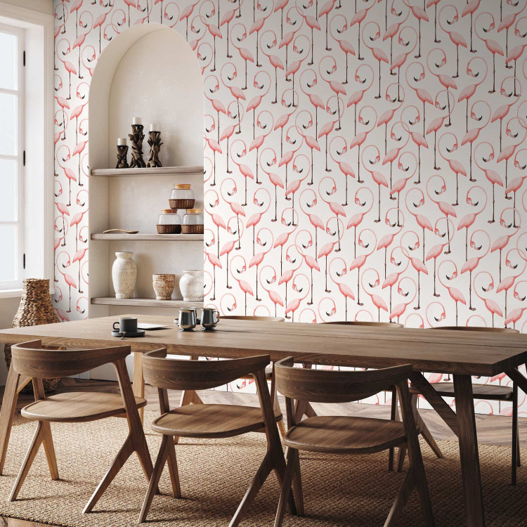 Modern Wallpaper Pink Pattern - Rows of Pink Flamingos With Eyes Closed 150030 additionalImage 5
