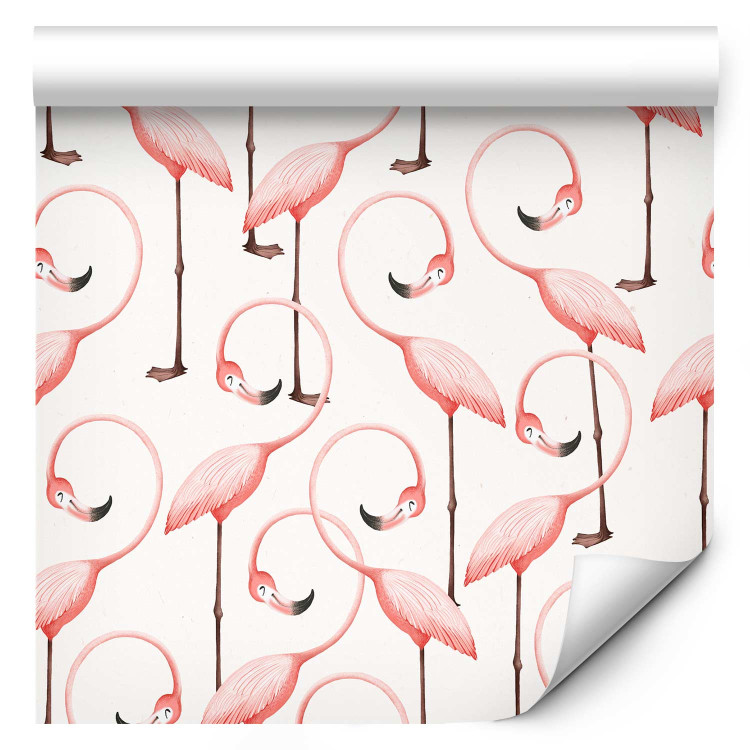 Modern Wallpaper Pink Pattern - Rows of Pink Flamingos With Eyes Closed 150030 additionalImage 1