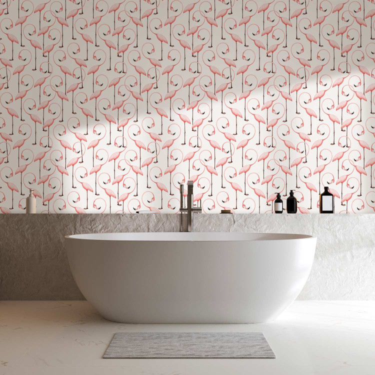 Modern Wallpaper Pink Pattern - Rows of Pink Flamingos With Eyes Closed 150030 additionalImage 10