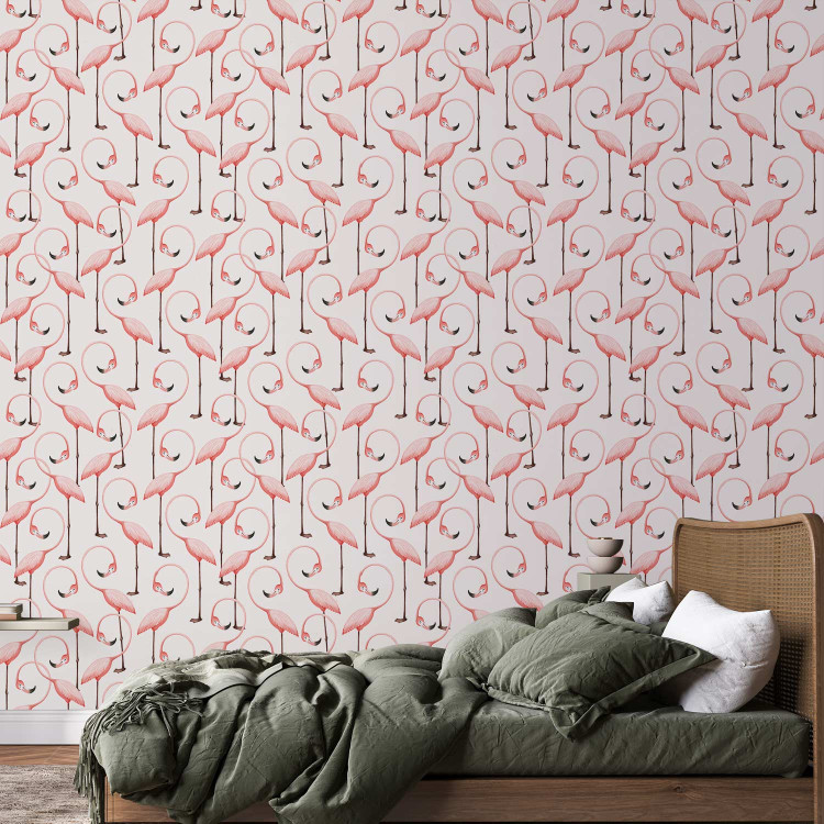 Modern Wallpaper Pink Pattern - Rows of Pink Flamingos With Eyes Closed 150030 additionalImage 4