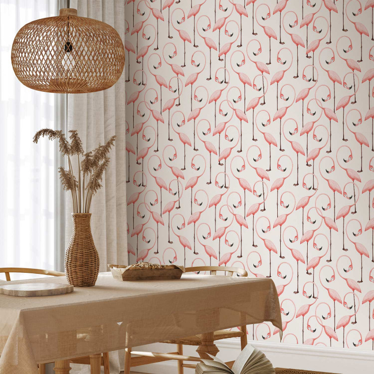 Modern Wallpaper Pink Pattern - Rows of Pink Flamingos With Eyes Closed 150030 additionalImage 9