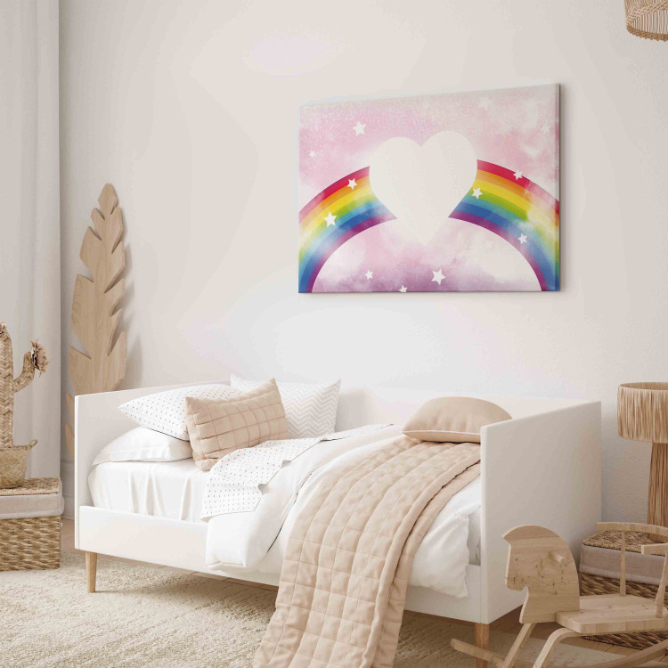 Canvas Print Shining Heart - Pink Composition for Girls on a Rainbow Background 151230 additionalImage 4