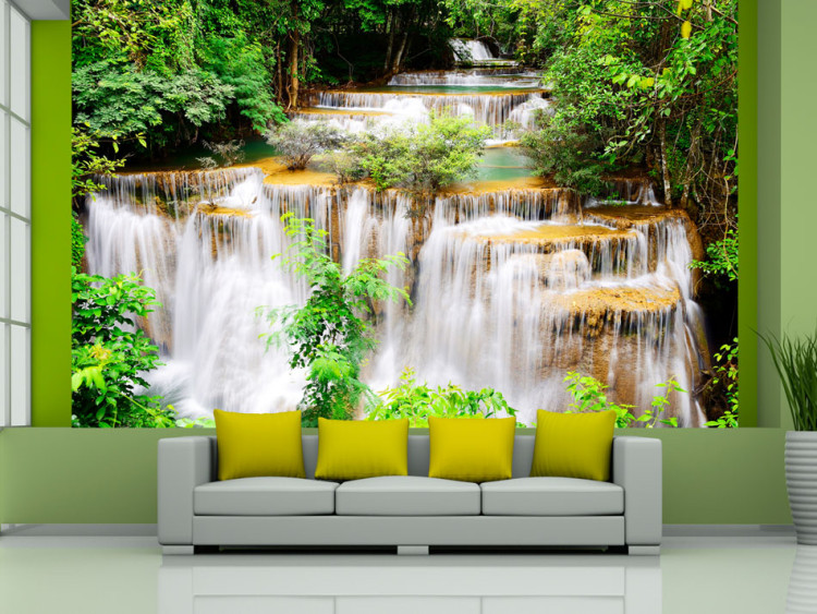 Photo Wallpaper Beauty of Nature - Landscape of Waterfalls on a River amidst Forest Trees 60030
