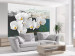 Photo Wallpaper Orchid - Poet's Inspiration is a White Floral Motif with Inscriptions in the Background 60630