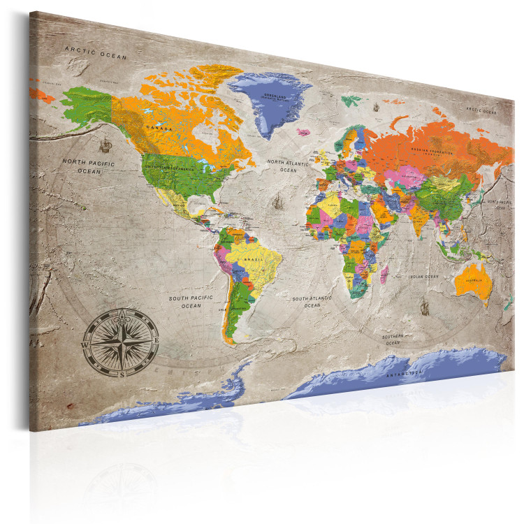Canvas Art Print Journey into the Unknown with a Compass (1-part) - Retro-Style World Map 95930 additionalImage 2