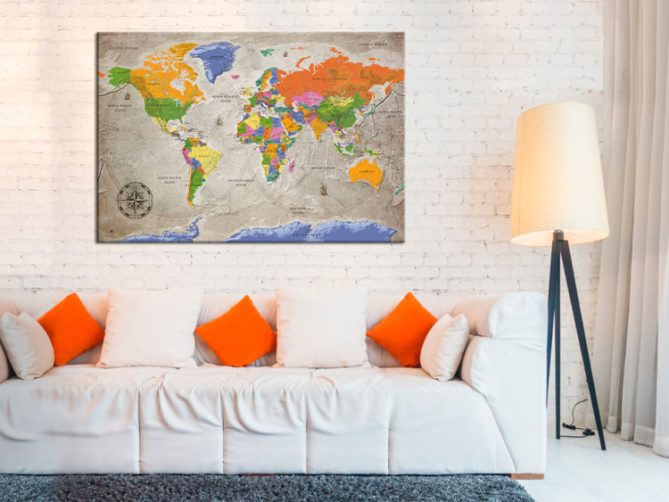 Canvas Art Print Journey into the Unknown with a Compass (1-part) - Retro-Style World Map 95930 additionalImage 3