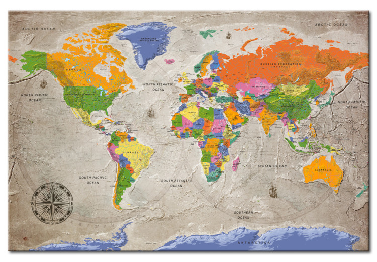Canvas Art Print Journey into the Unknown with a Compass (1-part) - Retro-Style World Map 95930