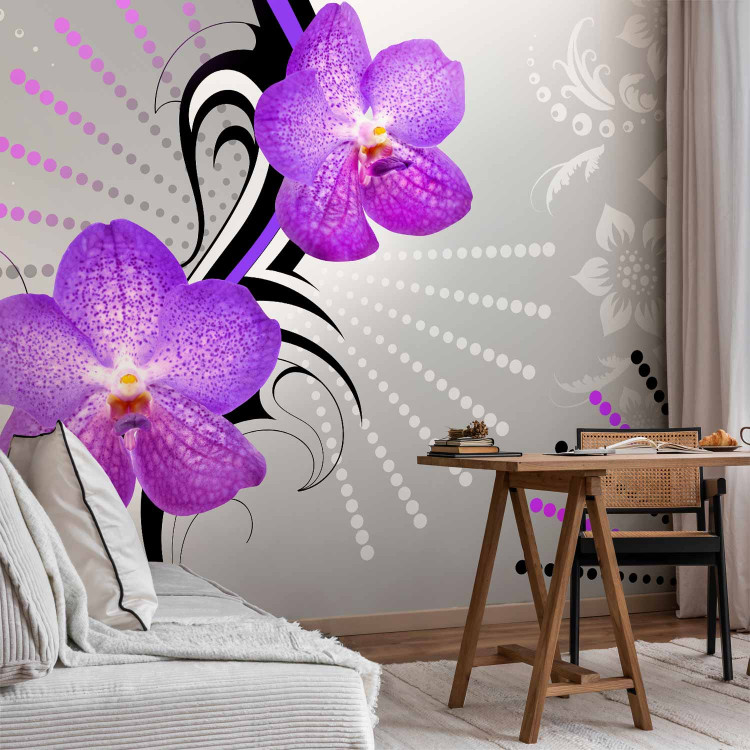 Wall Mural Purple orchids - abstract flower motif with patterns and designs 97330 additionalImage 4