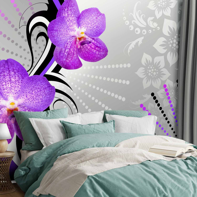 Wall Mural Purple orchids - abstract flower motif with patterns and designs 97330 additionalImage 2