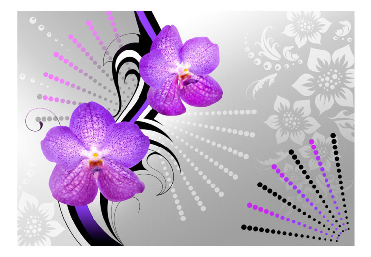 Wall Mural Purple orchids - abstract flower motif with patterns and designs 97330 additionalImage 1