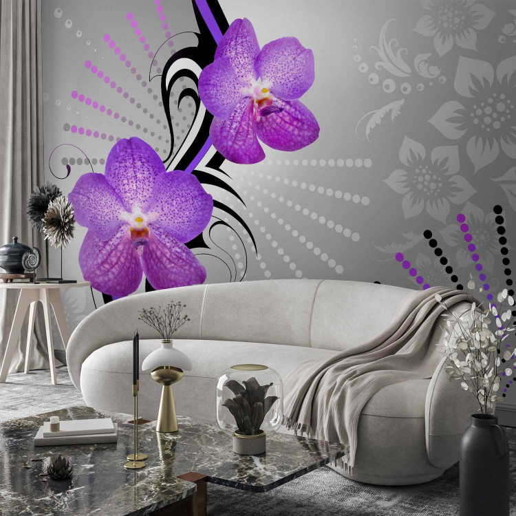Wall Mural Purple orchids - abstract flower motif with patterns and designs 97330
