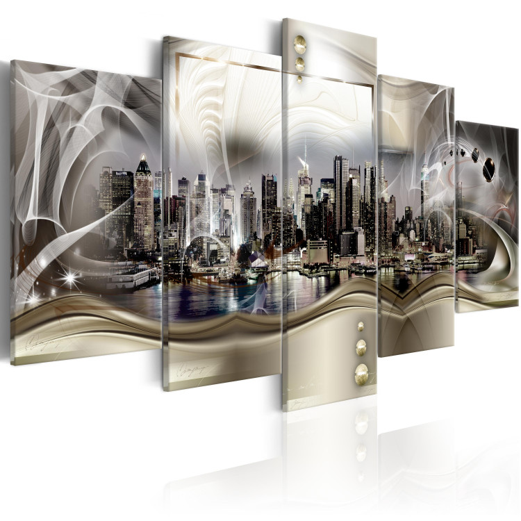 Canvas Print Abstraction: New York (5-piece) - New York Architecture in Gold 98230 additionalImage 2