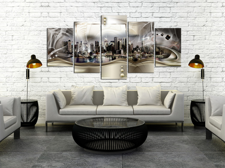 Canvas Print Abstraction: New York (5-piece) - New York Architecture in Gold 98230 additionalImage 3