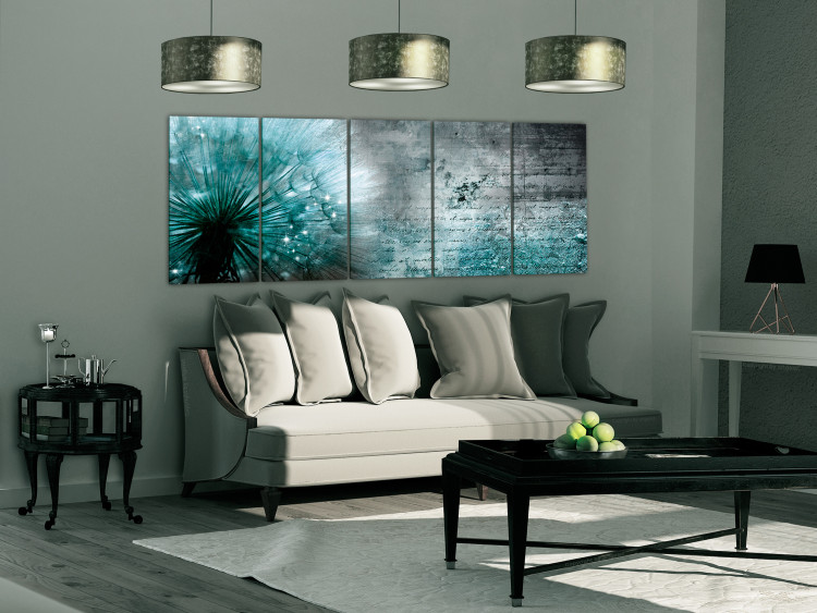 Canvas Print Icy Dandelion (5-piece) - Turquoise Flower with Etched Inscriptions 98630 additionalImage 3