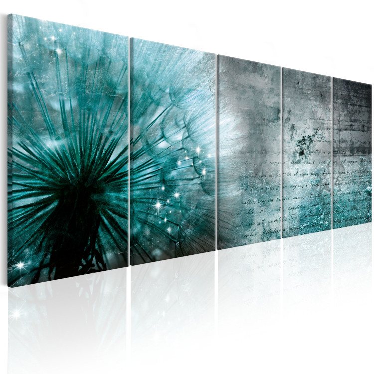Canvas Print Icy Dandelion (5-piece) - Turquoise Flower with Etched Inscriptions 98630 additionalImage 2