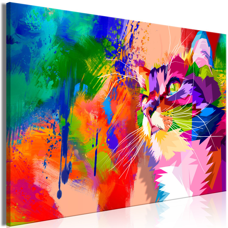 Canvas Print Colourful Cat (1 Part) Wide 108240 additionalImage 2