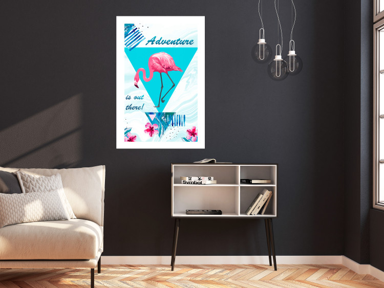 Wall Poster Adventure is out there! - geometric abstraction with a pink bird 114440 additionalImage 4