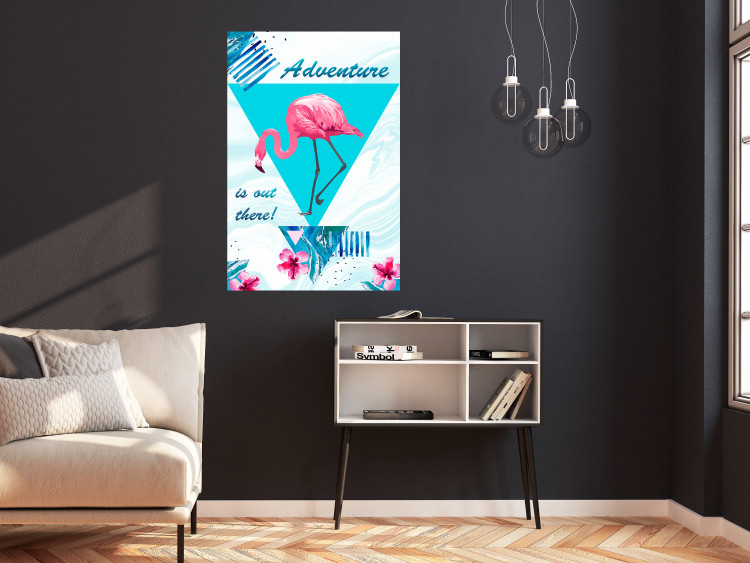 Wall Poster Adventure is out there! - geometric abstraction with a pink bird 114440 additionalImage 17