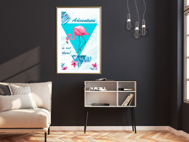 Wall Poster Adventure is out there! - geometric abstraction with a pink bird 114440 additionalImage 15