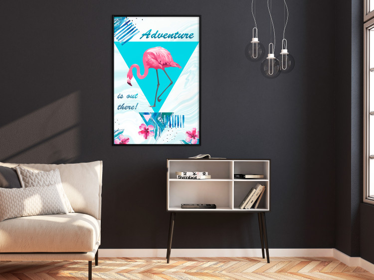 Wall Poster Adventure is out there! - geometric abstraction with a pink bird 114440 additionalImage 5