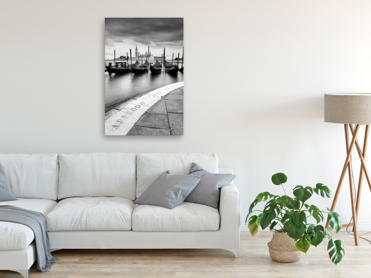 Canvas Art Print City by the Water (1-part) - Boats in Black and White Photograph 115140 additionalImage 3