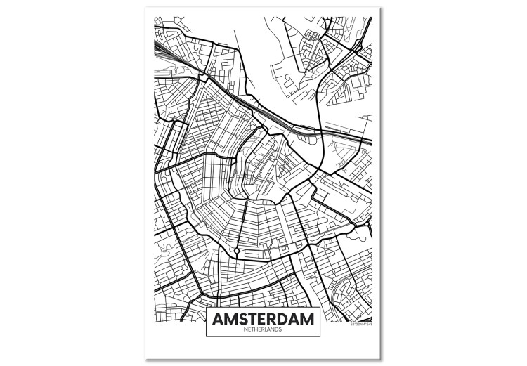 Canvas Amsterdam streets - black and white linear map of a Dutch city 116340