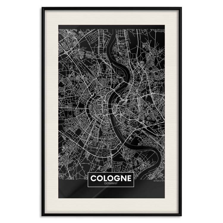 Wall Poster Dark Map of Cologne - black and white composition with English inscriptions 118140 additionalImage 18