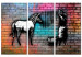 Canvas Zebra washing - street art graphics on an abstract, colorful brick 118540