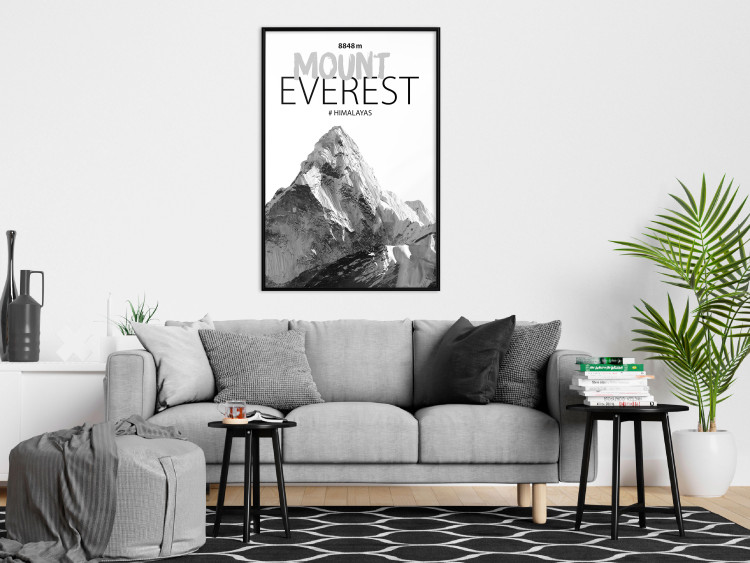 Wall Poster Mount Everest - black and white mountain landscape with English captions 123740 additionalImage 3