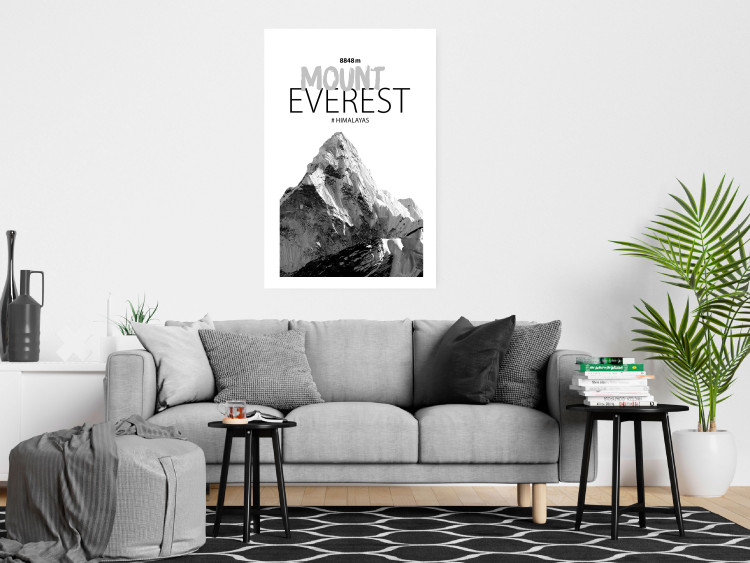 Wall Poster Mount Everest - black and white mountain landscape with English captions 123740 additionalImage 2