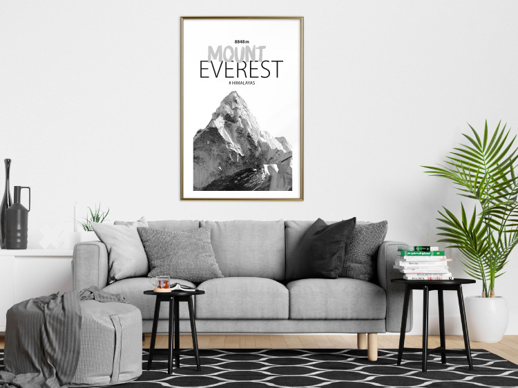 Wall Poster Mount Everest - black and white mountain landscape with English captions 123740 additionalImage 13